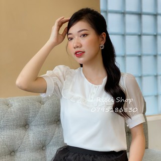 Áo tơ cộc tay,viền bèo vuông a224_riccishop