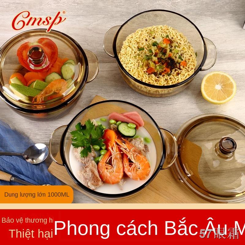 BNồi thủy tinh in gia dụng lò vi sóng Nồi pha lê có nắp đậy bằng thủy tinh Tô mì ăn liền nồi lẩu đa năng trong suốt