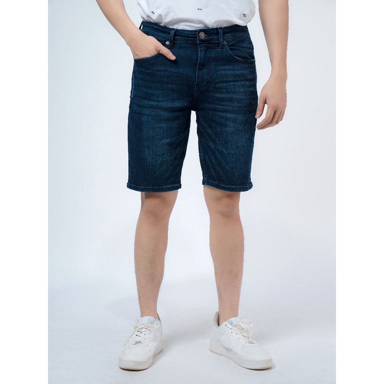 Quần short jean nam hàng hiệu OWEN SJ220264 sóc đùi ngố bò màu xanh đậm dáng slim fit ôm vừa vải denim cao cấp mềm mát