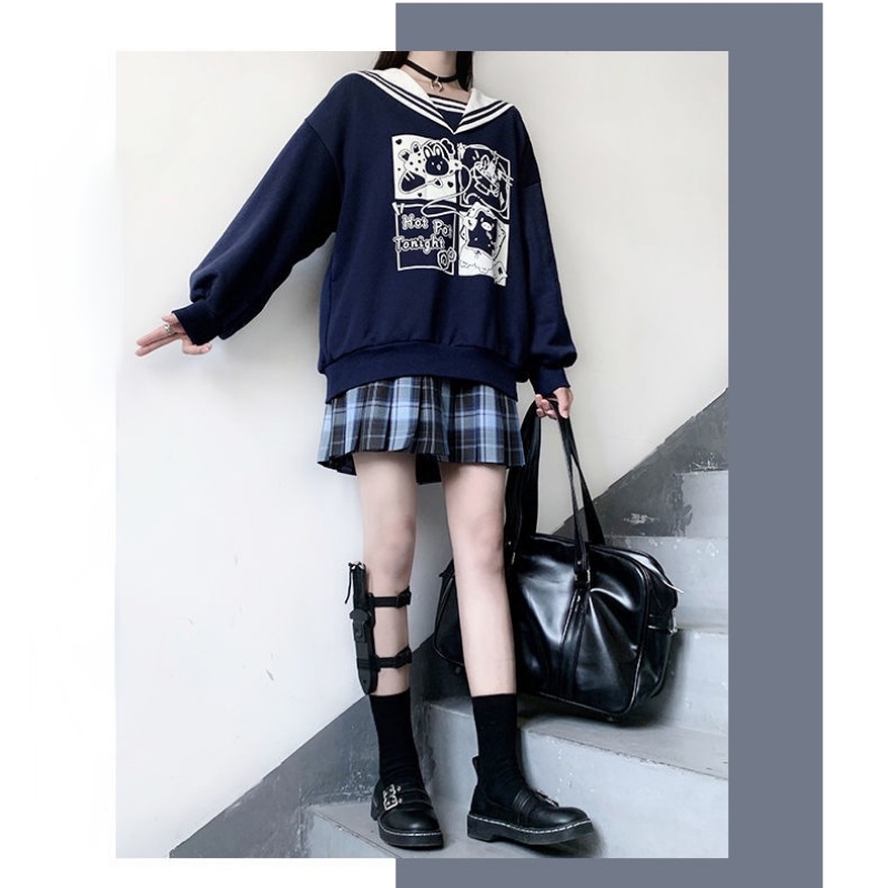 Áo khoác sweater tay dài cổ thủy thủ kiểu Nhật Bản dễ thương cho nữ | BigBuy360 - bigbuy360.vn
