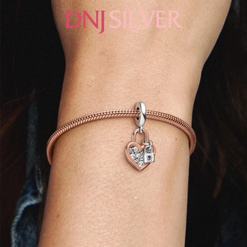 [Hàng cao cấp] Charm bạc 925 cao cấp, hàng chuẩn bạc - Charm Heart Padlock Double thích hợp để mix vòng tay charm