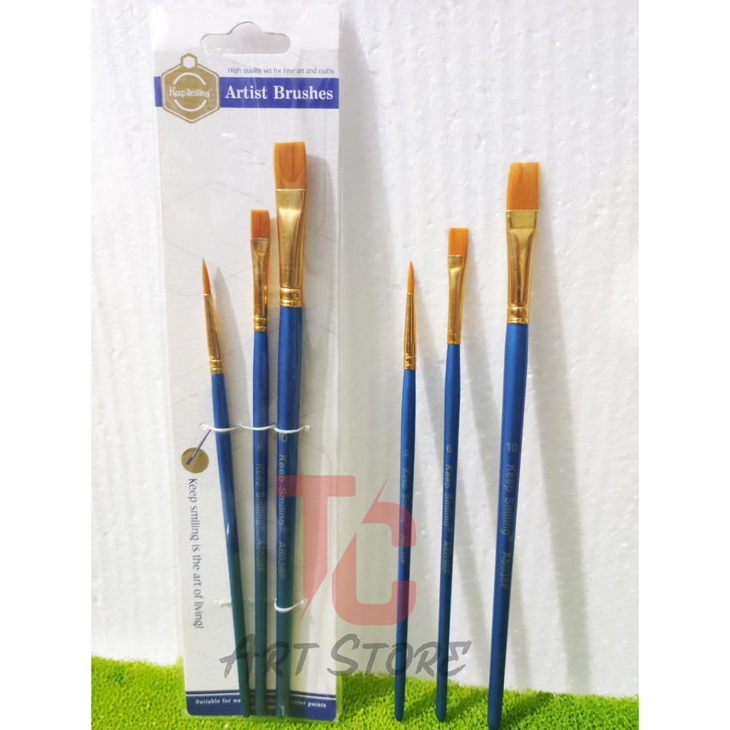 Bộ 3 Cây cọ Artist Brush - 2 Đầu vuông +1 nhọn  (Keep Smilling A6038F) - Loại Tốt