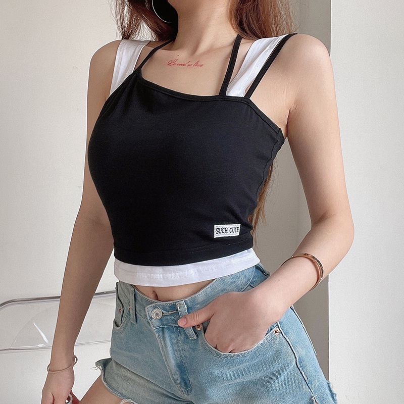 DUNEA Áo Croptop Dáng Ôm Thiết Kế Lệch Tà Quyến Rũ Cho Nữ