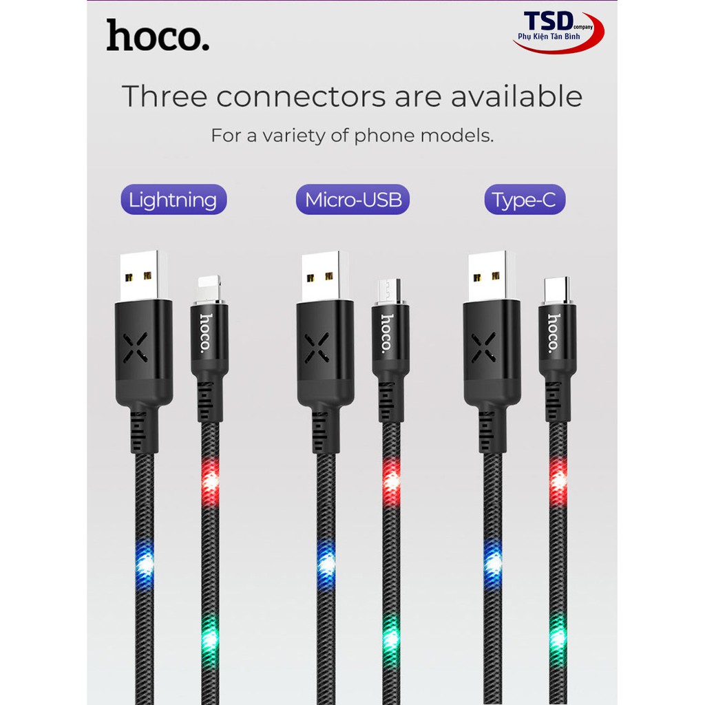Cáp Hoco U63 Chính Hãng Phát Sáng Theo Nhạc ( Micro - Lightning - TypeC )