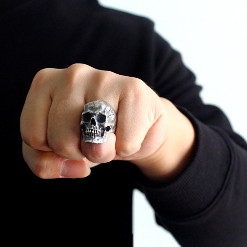 Nhẫn Hợp Kim Hình Đầu Lâu Và Đầu Lâu Phong Cách Punk Cổ Điển