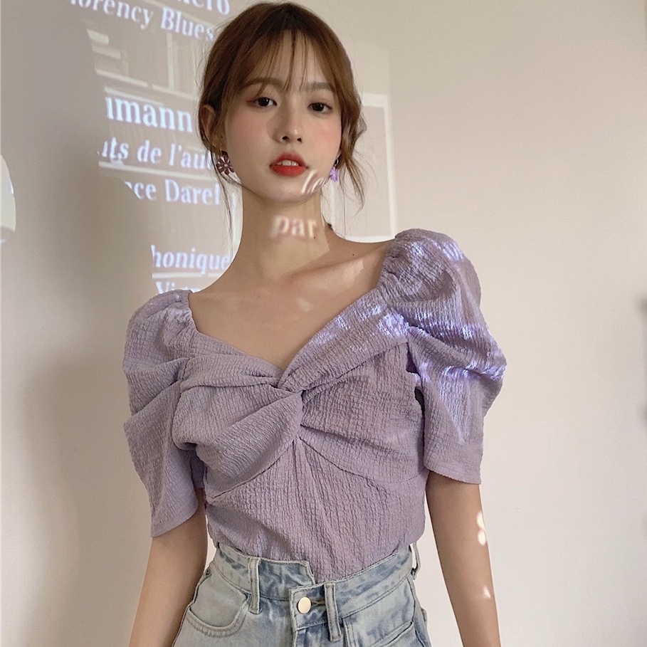 Áo Sơ Mi Chiffon Cổ Vuông Tay Ngắn Phong Cách Mori Thời Trang Mùa Hè Mới