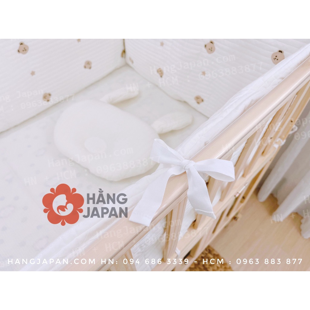 Bộ quây cũi vải 5 in 1 hình gấu kèm ga chun bọc đệm cho bé kích thước 65*125cm