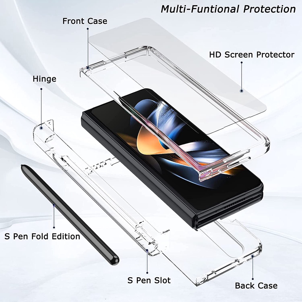 Ốp Điện Thoại Cứng Bảo Vệ Toàn Diện Kèm Ngăn Đựng Bút Và Kính Cường Lực Cho Samsung Galaxy Z Fold 4 Z Fold 3