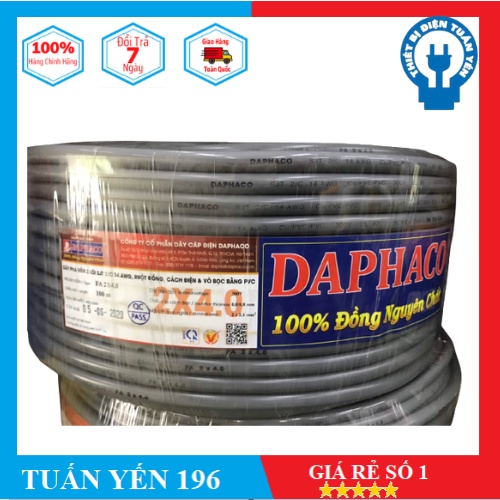 CUỘN DÂY ĐIỆN ĐÔI BỌC XÁM DAPHACO 2x4.0 (100 MÉT)- 100% Lõi Đồng Nguyên Chất
