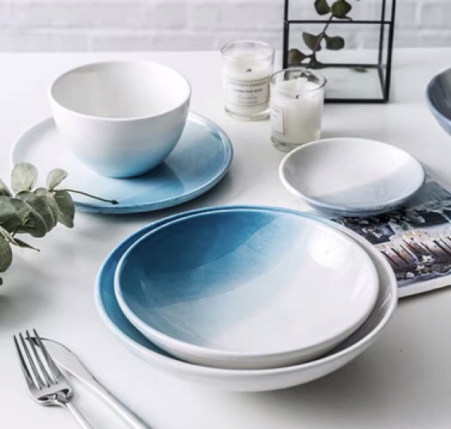 Bộ bát đĩa Blue Sky màu xanh dương thiên thanh 20 món và 12 món cao cấp