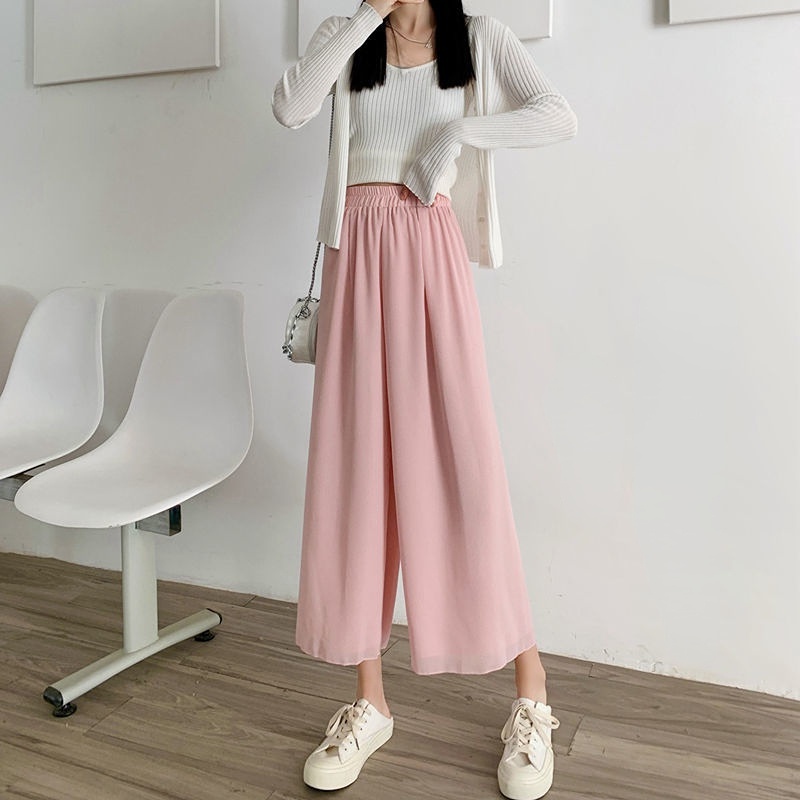 Quần Dài Lưng Cao Ống Rộng Phong Cách Hàn Quốc Cho Nữ