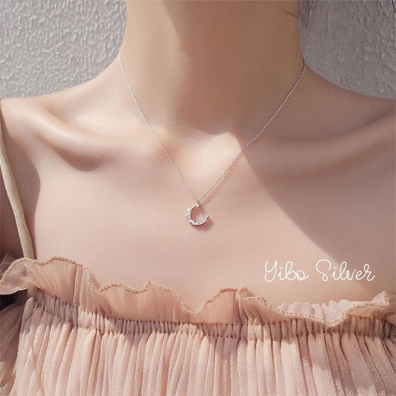 Dây chuyền _ Vòng cổ nữ mặt trăng đính đá _ Bạc 999 cao cấp _ 𝐘𝐢𝐛𝐨 𝐒𝐢𝐥𝐯𝐞𝐫 - 𝐂𝐚𝐦 𝐤𝐞̂́𝐭 𝐜𝐡𝐮𝐚̂̉𝐧 𝐁𝐚̣𝐜