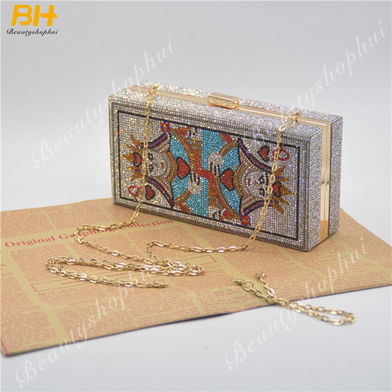 Ví Cầm Tay Bằng Nhựa Hình Vuông Nhỏ Đính Đá Lấp Lánh Thời Trang Dự Tiệc