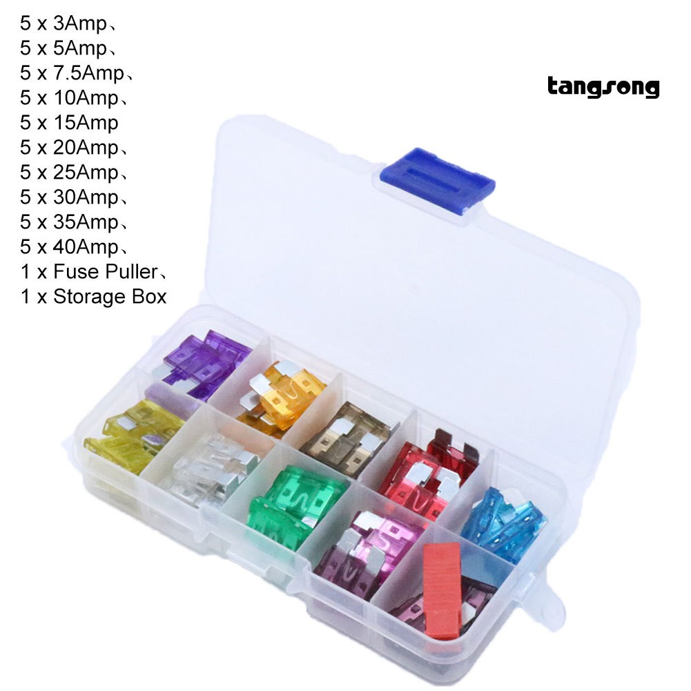 TS+50Pcs 3-40Amp Assorted Car Motorcycle Truck Blade Fuse Set Kit with Storage Box