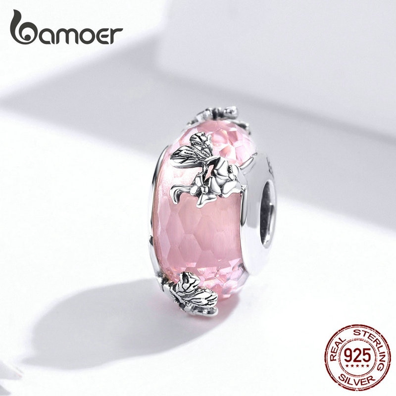 Phụ Kiện Hạt Trang Sức Bamoer SCC1285 Bằng Bạc S925 Hình Cánh Bướm Đính Hạt Pha Lê Phong Cách Châu Âu DIY