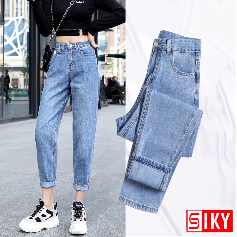 Quần bò baggy nữ,Quần jean nữ baggy lưng cao ống sắn - QJ11