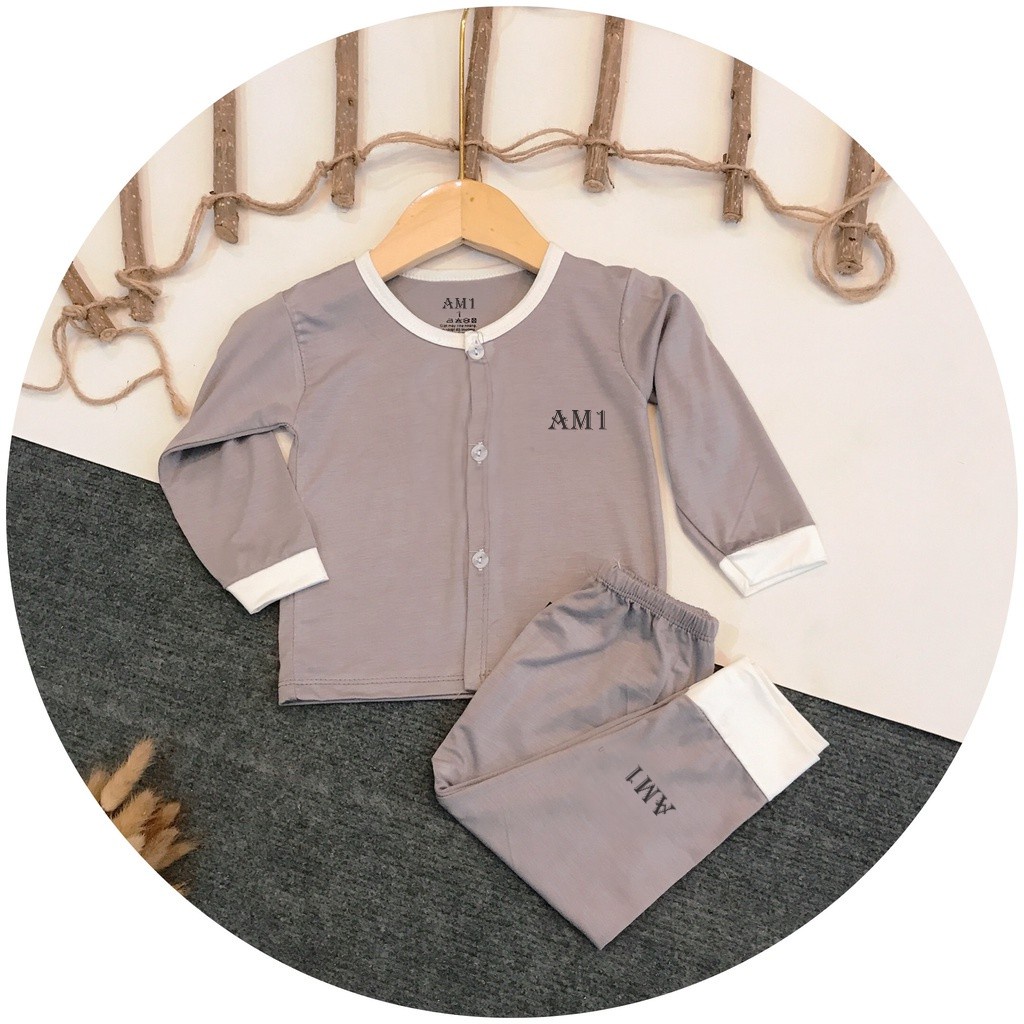 Đồ bộ quần áo trẻ em dài tay cúc cài giữa thun lạnh cho bé sơ sinh tới 14kg AM822