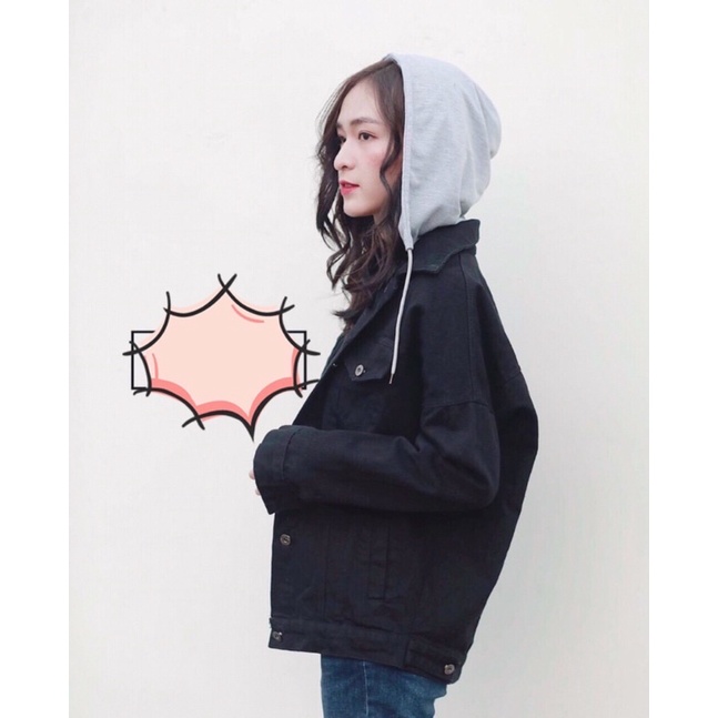 Áo bò mũ mầu đen hàng quchau form thụng unisex