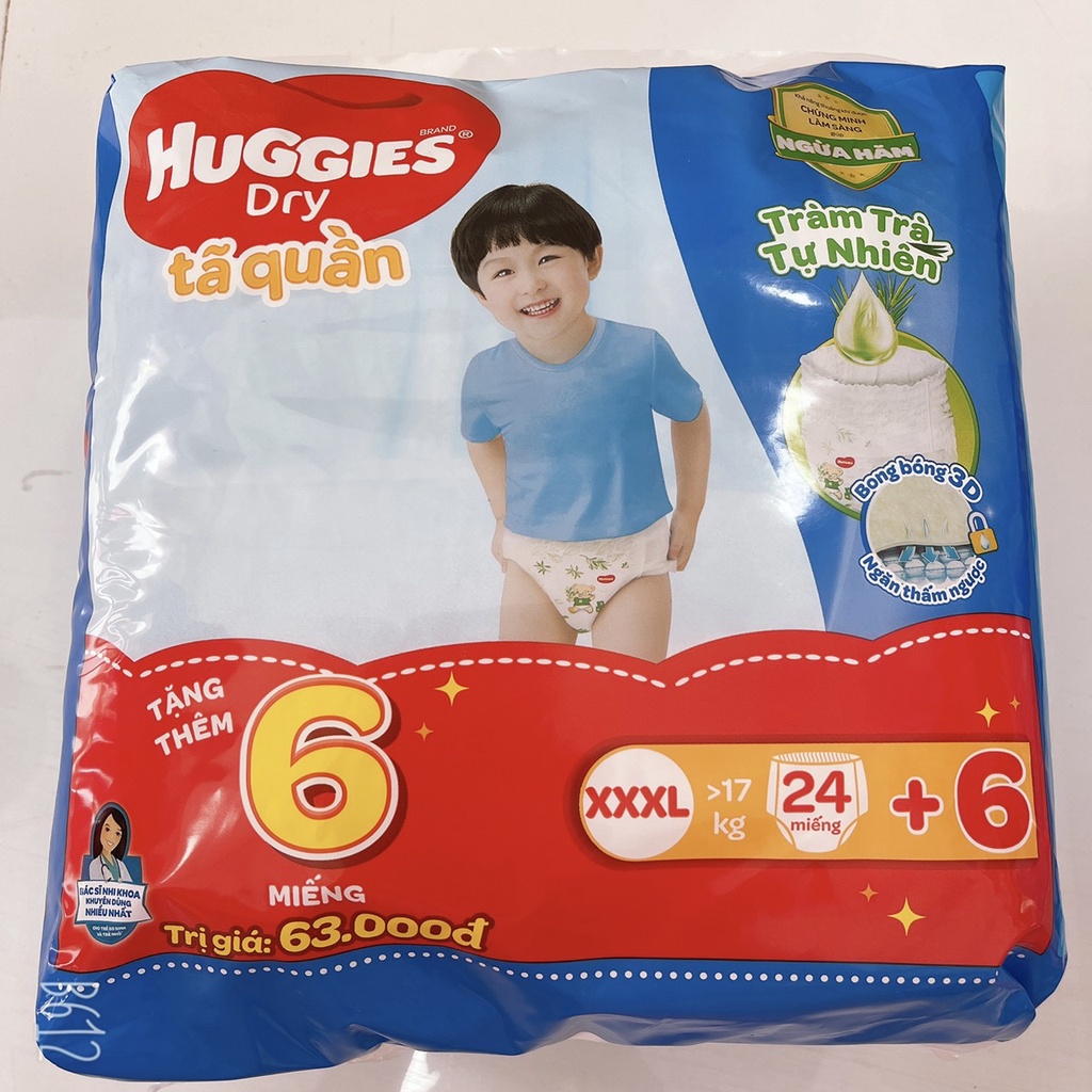 Tả quần Huggies Dry size M42 miếng/L38 miếng/XL32 miếng/XXL30 miếng/XXXL24 miếng