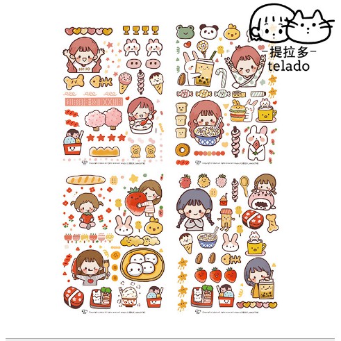 Bộ Set 4 Miếng Hình Dán Tierrado telado Abu Sticker DIY Trang Trí Cực Dễ Thương Cô Bé Cô Gái Xịn Xò Theo Chủ Đề