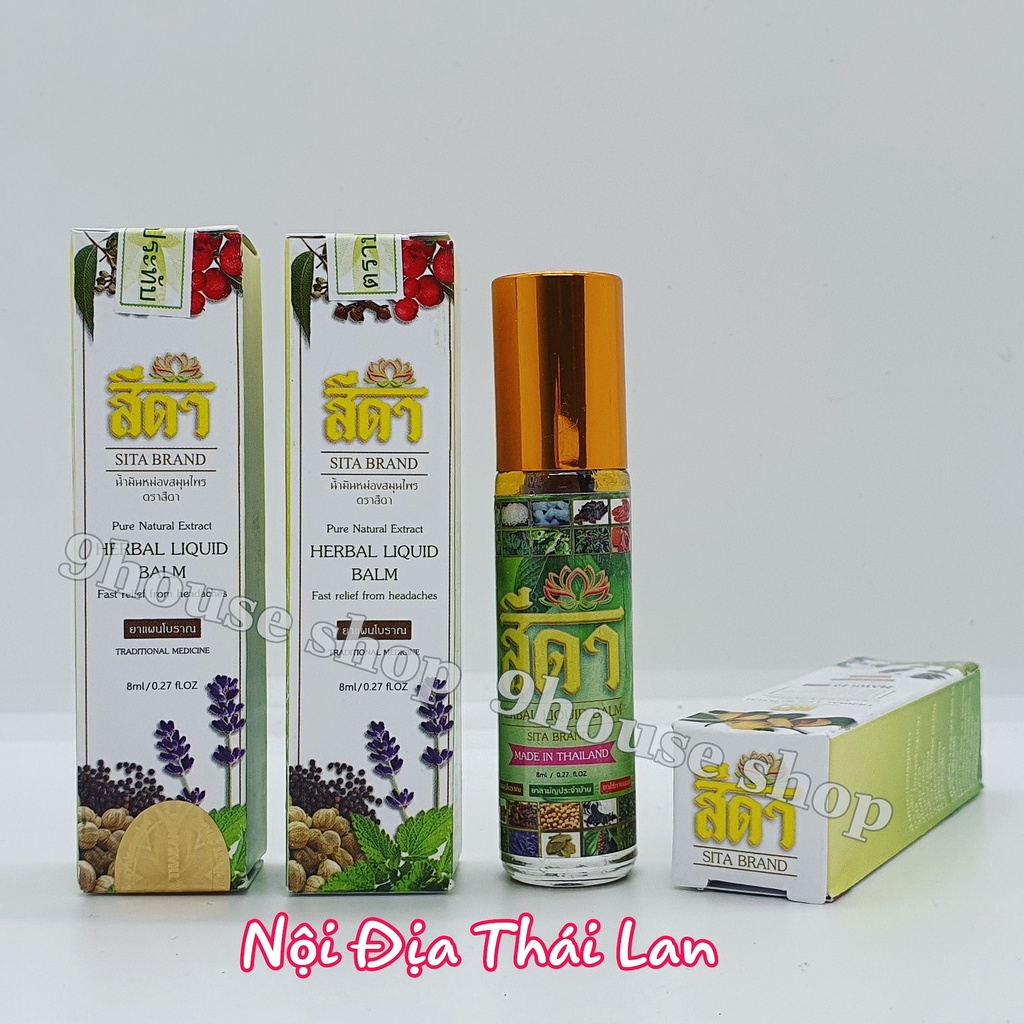 (Lốc) 12 chai Dầu Ngâm 20 Vị Thảo Dược SITA BRAND HERBAL LIQUID BALM Thái Lan 8ML