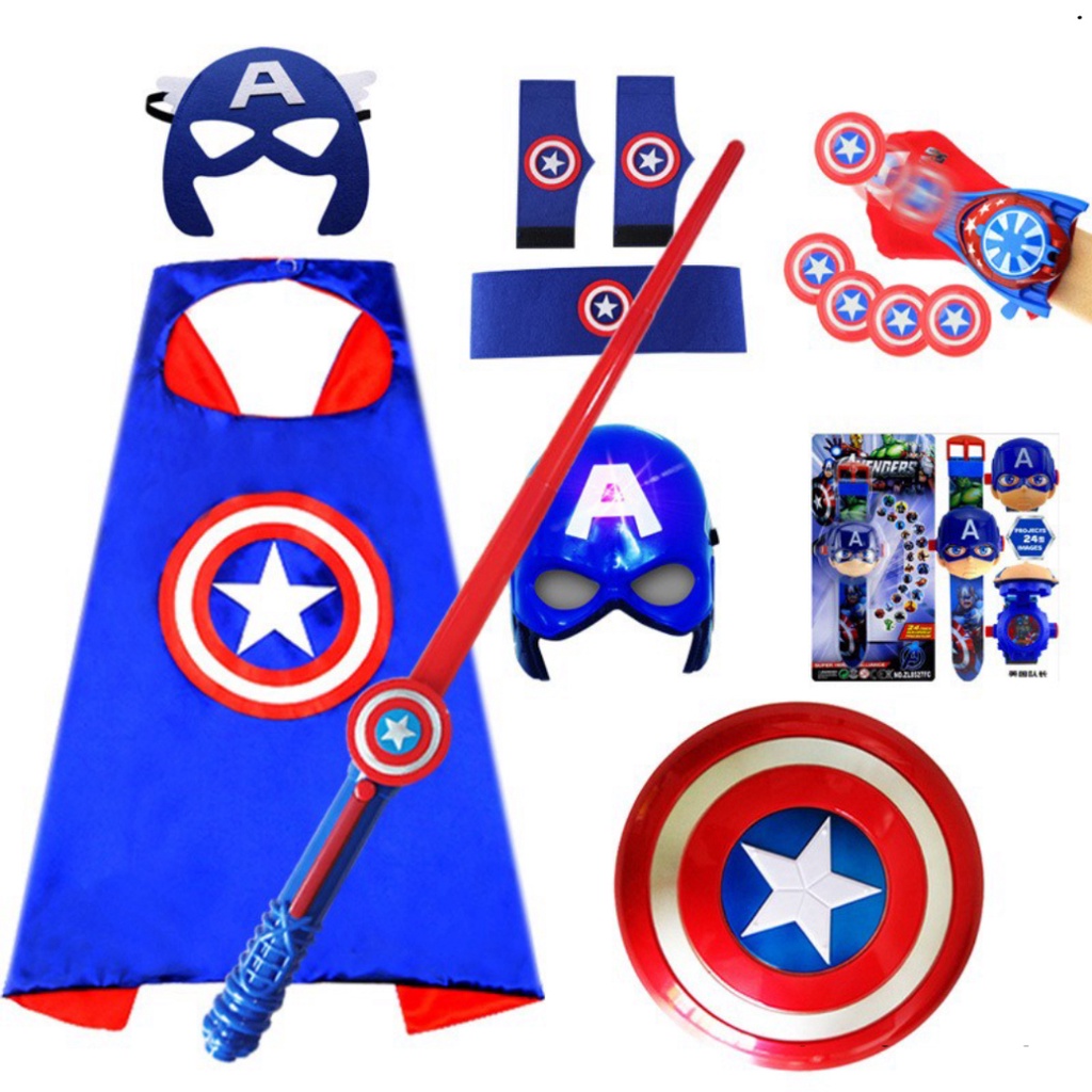 Đồ chơi hóa trang nhân vật Đội Trưởng Mỹ Captain America siêu anh hùng áo choàng,mặt nạ,gang tay SpiderMan IronMan Cho B