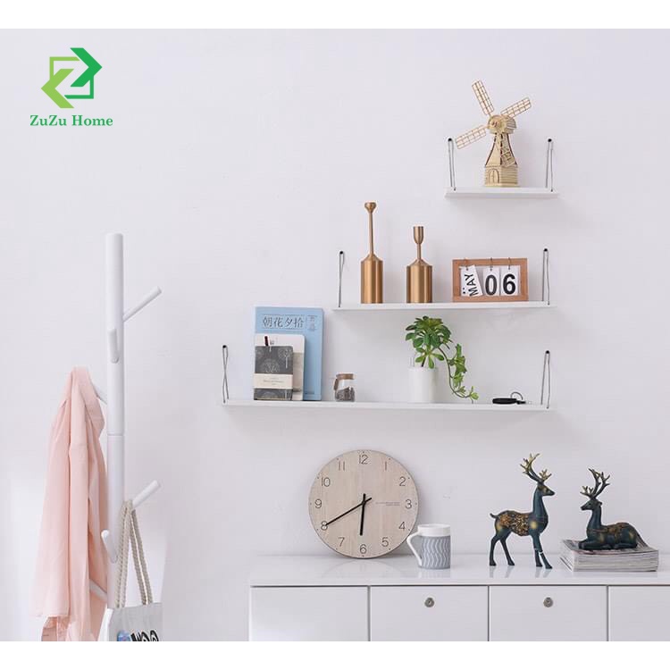 Kệ gỗ treo tường trang trí không cần khoan tường ZuZu Home với thanh treo sơn tĩnh điện và đầy đủ phụ kiện đi kèm
