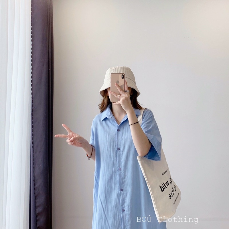 Đầm sơ mi dáng dài phong cách vintage xinh xắn