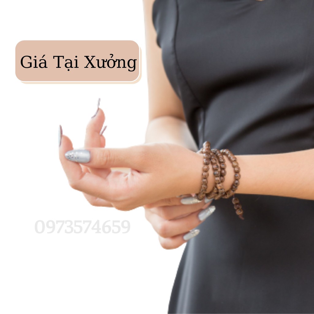 Vòng áo sơ mi tay gỗ mun lông công 108 hạt size 6mm
