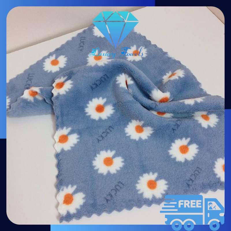 Khăn Mặt Lông Cừu Hàn Quốc M01 Họa Tiết Hoa Cúc Cho Trẻ Em Mền Mịn Thấm Hút Size 30x50