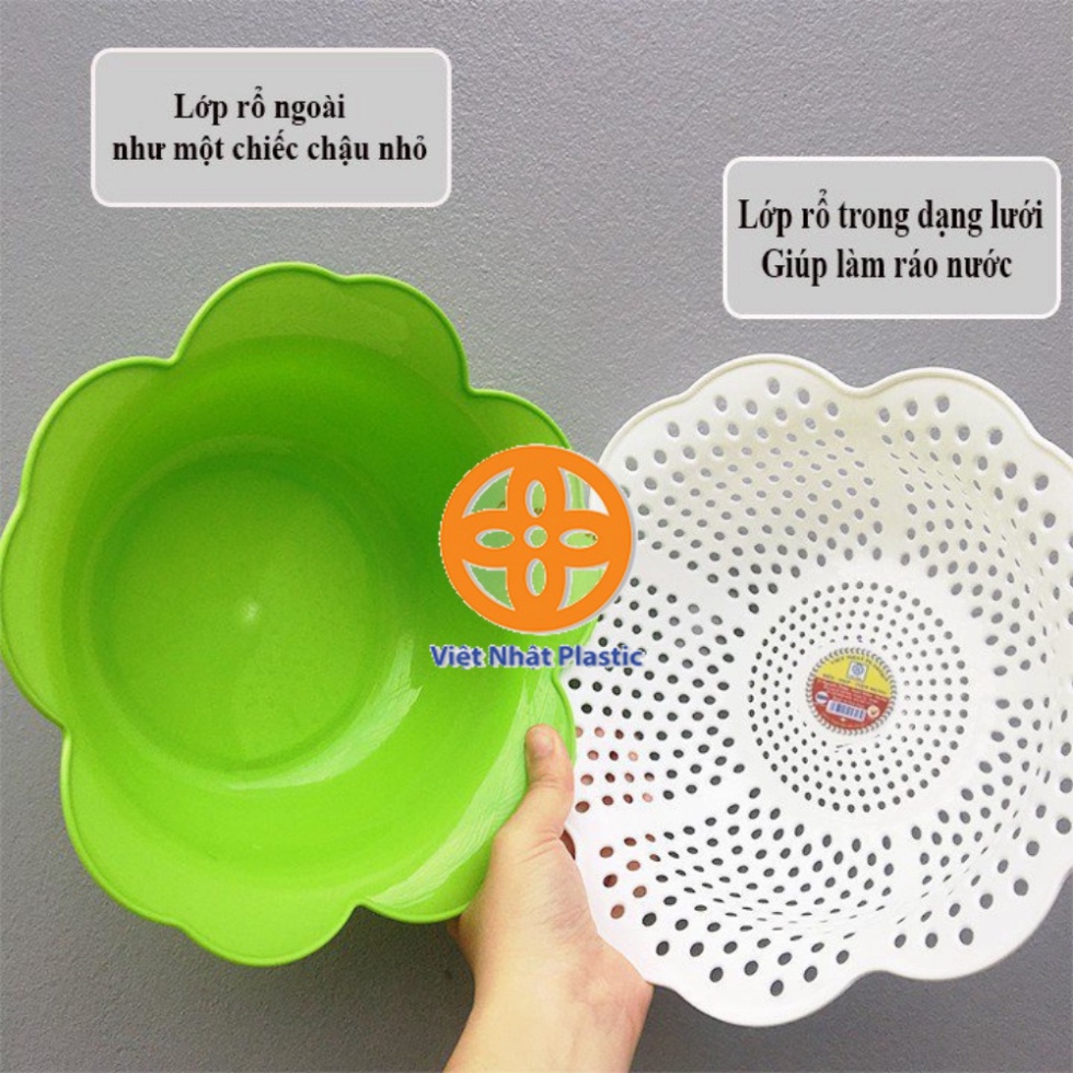 Rổ nhựa hoa mai 2 lớp, rổ nhựa kèm chậu 2 in 1 ms.3395-1