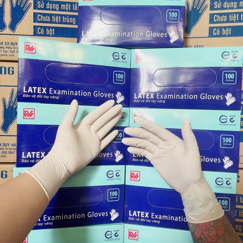 Hộp 100 Cái Găng Tay Cao Su Y Tế Vglove Có Bột, Không Bột Khải Hoàn Size XS-S-M-L Găng Tay Latex Chính Hãng
