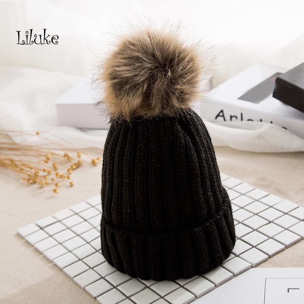 Mũ Len Beanie Dệt Kim Dày Dặn Màu Trơn Giữ Ấm Mùa Đông Cho Nữ