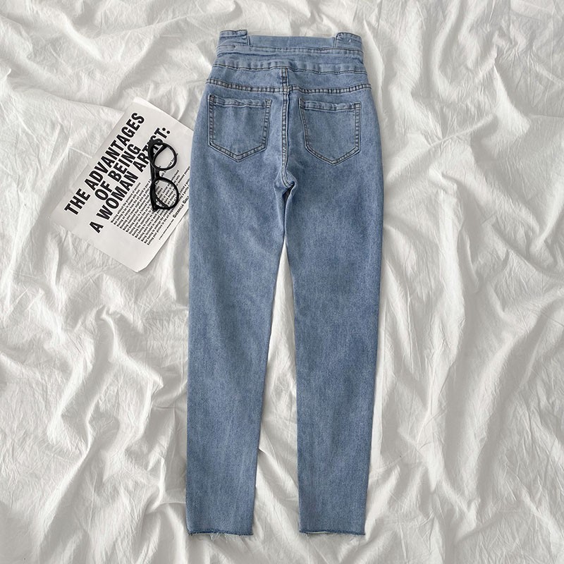 Quần jean bó cắt gấu cạp cao ulzzang 6835