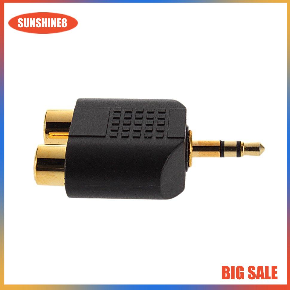 【SUN】[9K]Phích cắm stereo 3,5mm mạ vàng đến Bộ chuyển đổi đầu nối nữ 2RCA (Đỏ + Trắng)
