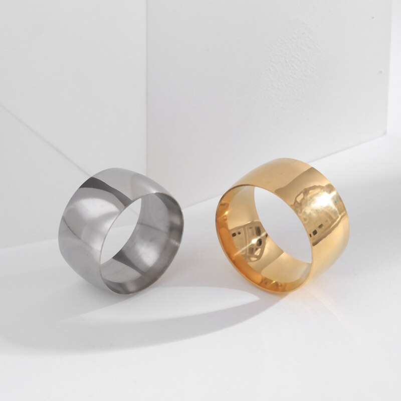 Nhẫn thép không gỉ bản rộng màu vàng/bạc/đen đơn giản thời trang unisex wc082