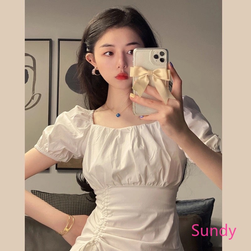 Đầm tay ngắn phong cách Pháp thời trang hè thanh lịch cho nữ