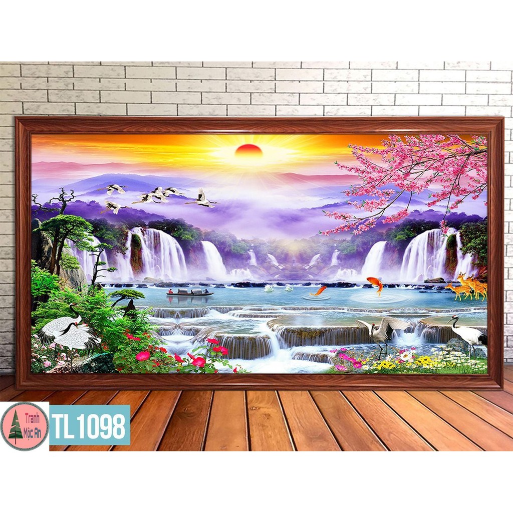 TRANH SƠN THỦY HỮU TÌNH thương hiệu Mộc An Tranh treo tường trang trí phòng khách đẹp tráng gương chất lượng cao