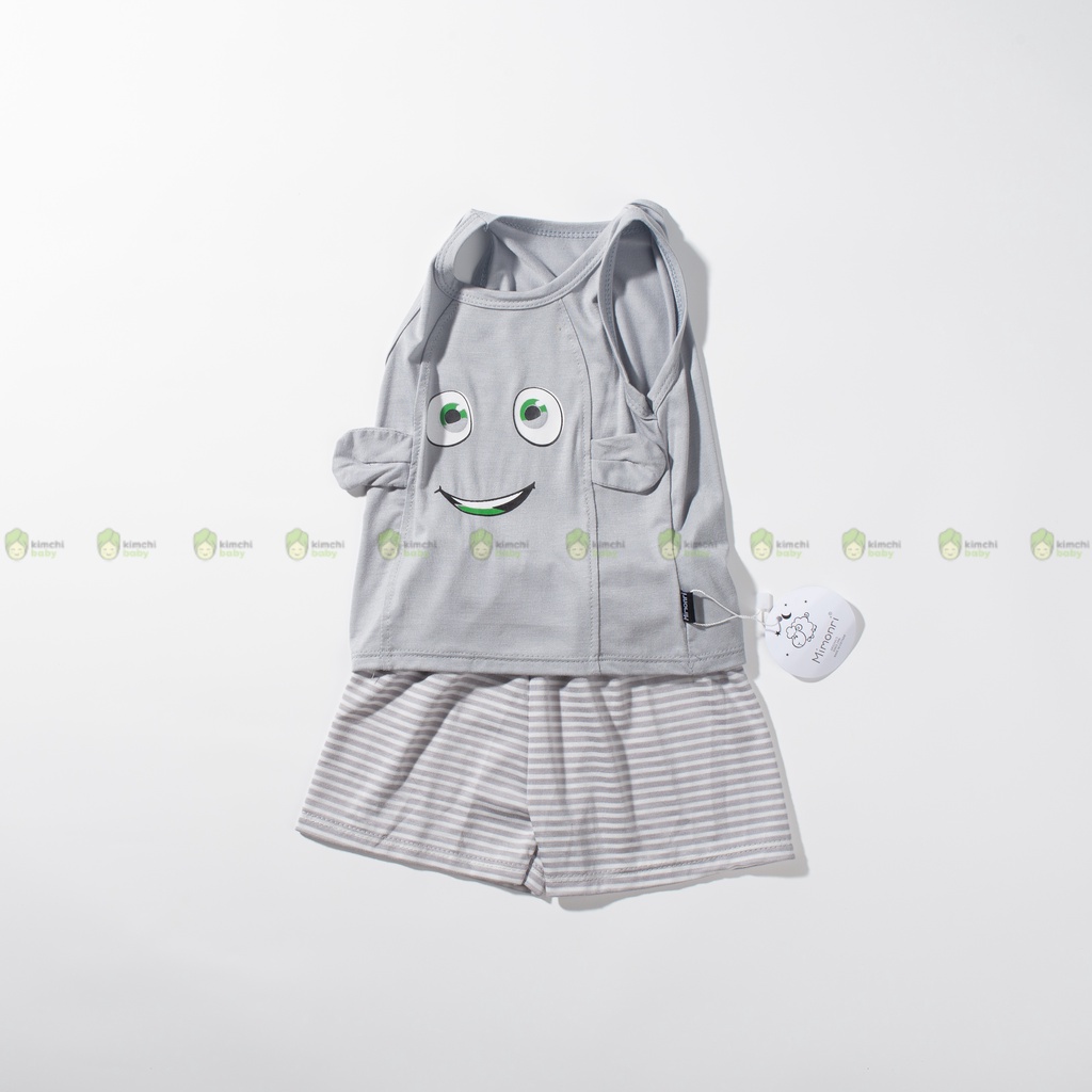 Đồ Bộ Bé Gái, Bé Trai KIMCHIBABY Vải Thun Lạnh Hoạ Tiết Con Mắt Tai Thú, Bộ Ba Lỗ Cho Bé Mặc Nhà KW2208