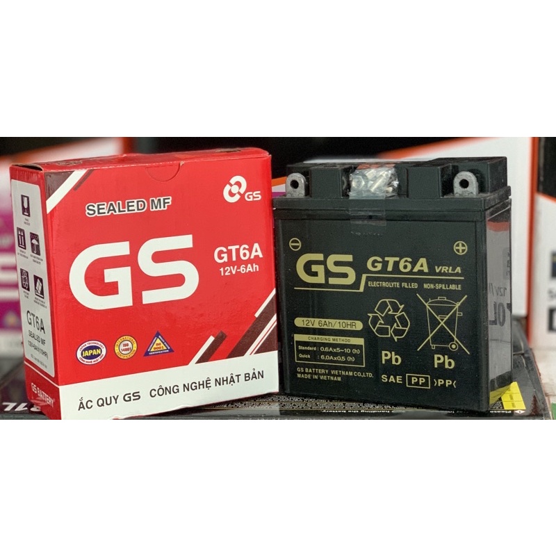 Chính Hãng ắc quy GS GT6A(12V-6ah)Bảo hành 9 tháng xài cho Dream,Siruis,Future,