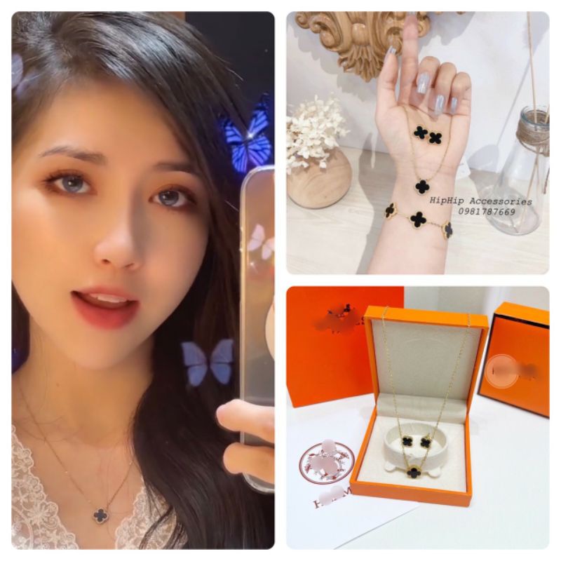 Sét trang sức cỏ bốn lá cực xinh, phụ kiện trang sức Hari korea accessories