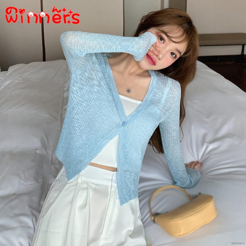 Áo Cardigan Dệt Kim Tay Dài Cổ Chữ V Siêu Mỏng | BigBuy360 - bigbuy360.vn