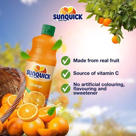 Combo 2 chai Nước ép cam + ổi dâu Sunquick Orange + Strawberry/Guava Juice đẹp da tốt cho sức khỏe