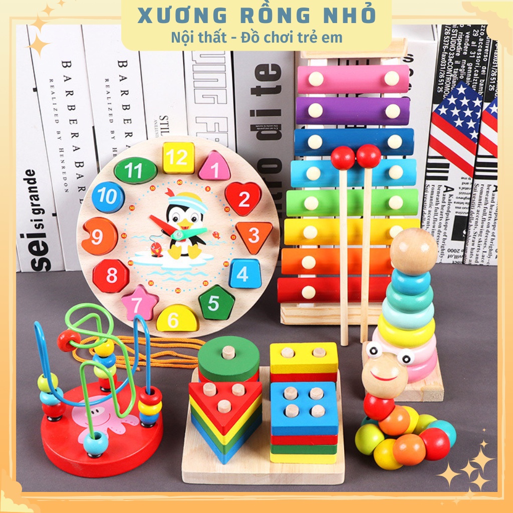 Đồ chơi gỗ thông minh phát triển trí tuệ cho bé, Combo 6 món giá tiết kiệm dành cho bé 1 2 3 4, giáo cụ Montessori
