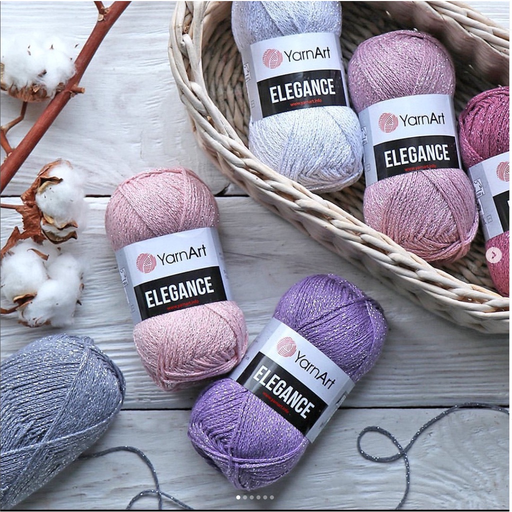 Cuộn sợi cotton kim tuyến Elegance hãng Yarnart đan móc áo khăn mùa hè thu siêu đẹp sang