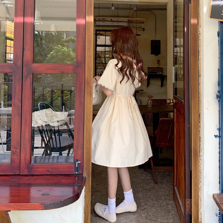 Đầm Chữ A Tay Ngắn Thêu Hoa Phong Cách Ulzzang Hàn Quốc 2 Màu Lựa Chọn | BigBuy360 - bigbuy360.vn