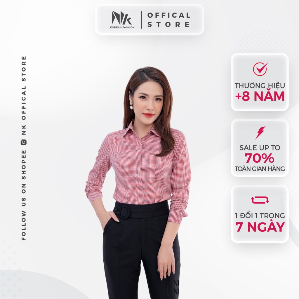 Áo Sơ Mi Nữ Công Sở Dài Tay NK FASHION NKSM2011001B Họa Tiết Kẻ Caro Thanh Lịch Chất Liệu Vải Hàn Cao Cấp
