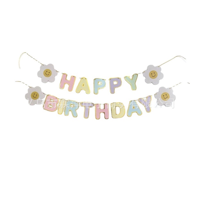 Cờ Chữ Happy Birthday Hoa Cúc Pastel Trang Trí Sinh Nhật