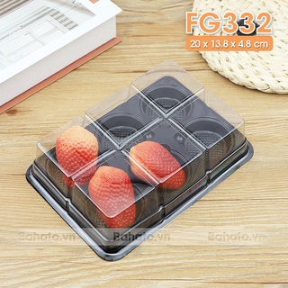 Hộp nhựa đế đen nắp trong FG332 đựng 6 bánh 50g (10 cái)