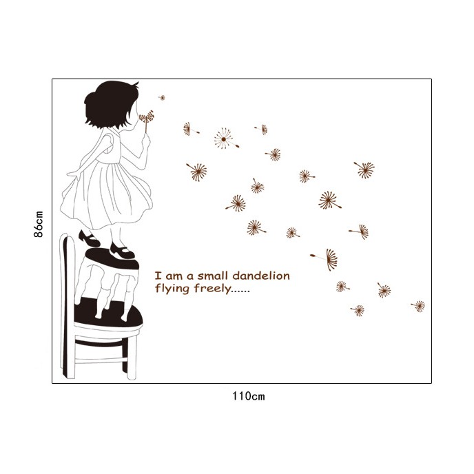 Decal trang trí tường Bé Gái đang cảm xúc cùng hoa Bồ Công Anh
